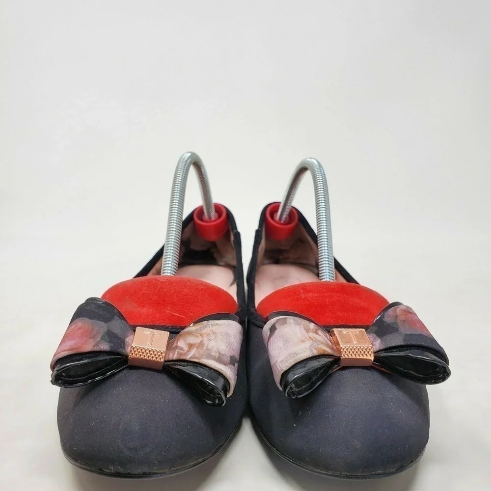 Ted Baker Immep Floral Ballet Flats Bow Black Multicolor Womens Size 7